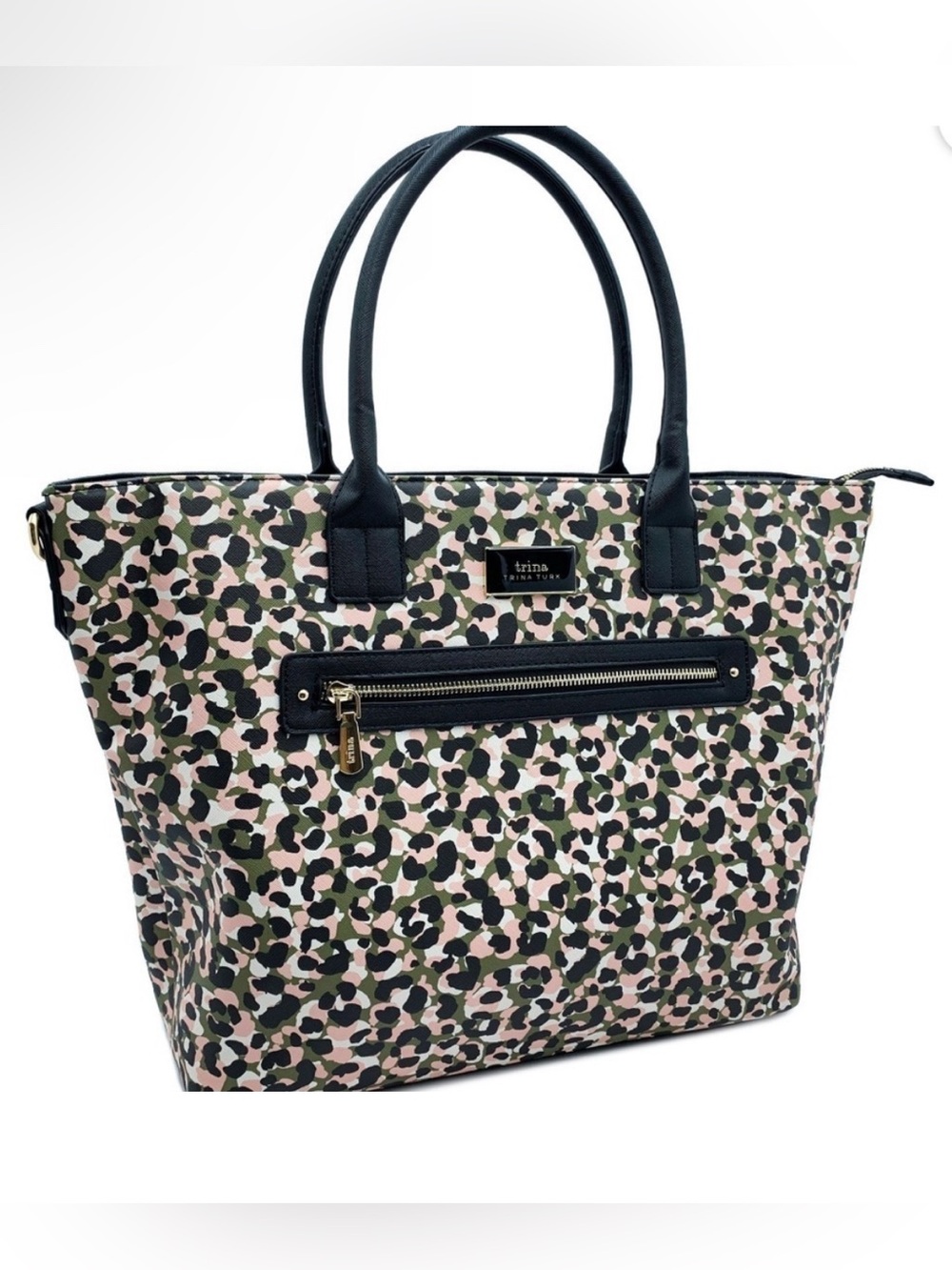 Trina Turk Pink, Green and Black Leopard-Print Tote 13x9x5” NWT